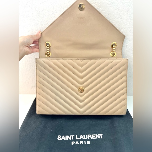 Auth SAINT LAURENT Grain De Poudre Matelasse Chevron Large Monogram Satchel Bag - Picture 7 of 16